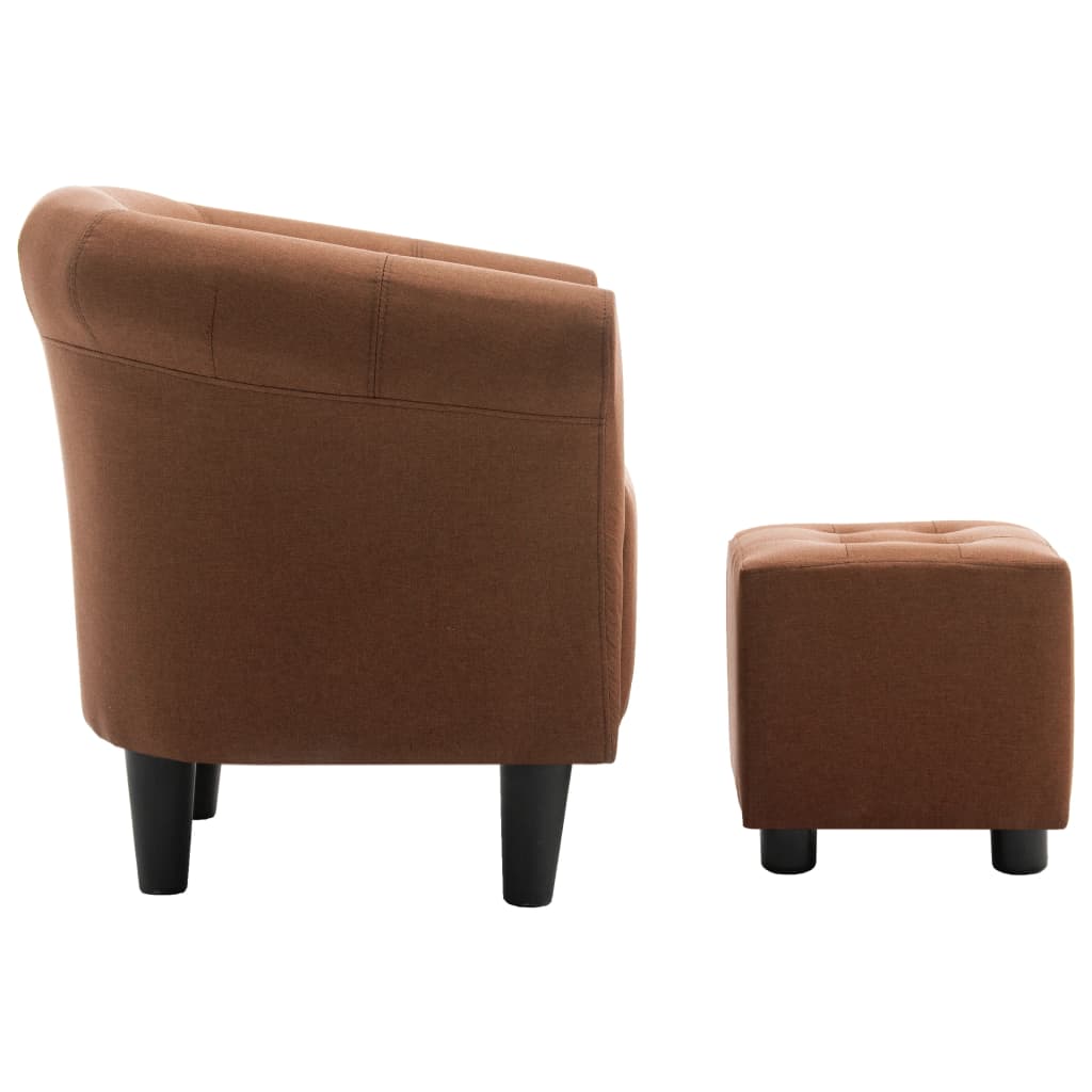 2 Piece Armchair and Stool Set Brown Fabric