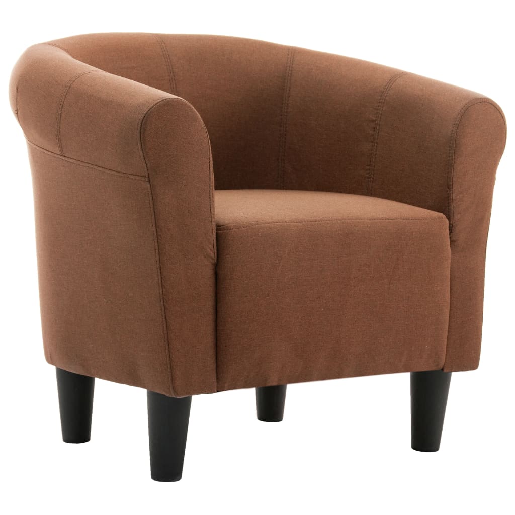 2 Piece Armchair and Stool Set Brown Fabric