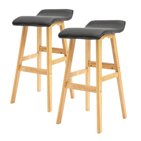 2 Set 73Cm Black Wooden Bar Stool Dara Leather