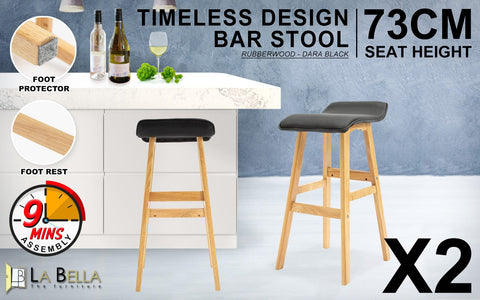 2 Set 73Cm Black Wooden Bar Stool Dara Leather