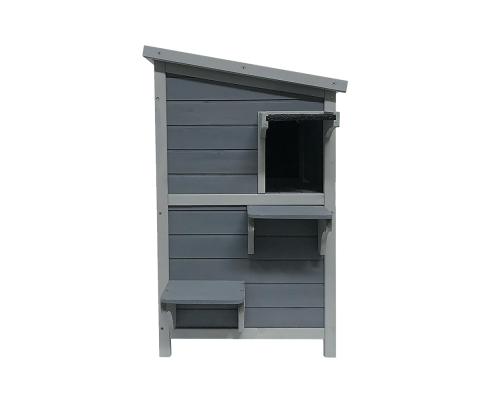 2 Story Weatherproof Indoor Outdoor Wooden Cat House-Grey and white