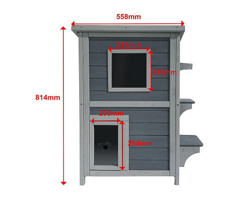 2 Story Weatherproof Indoor Outdoor Wooden Cat House-Grey and white