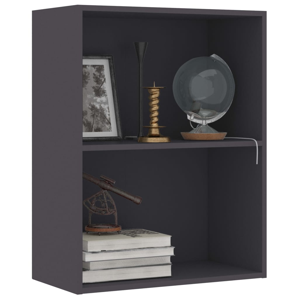 2-Tier Book Cabinet Grey 60x30x76.5 cm Chipboard