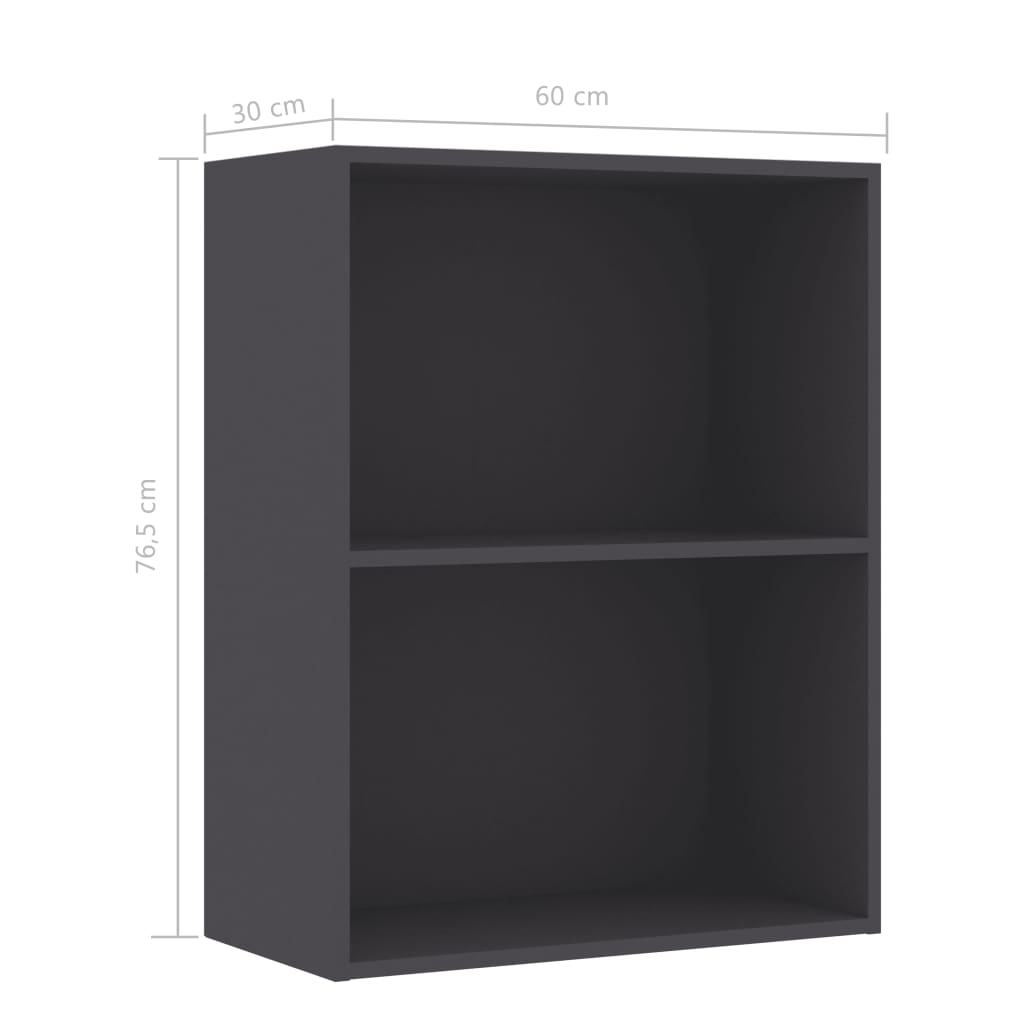 2-Tier Book Cabinet Grey 60x30x76.5 cm Chipboard