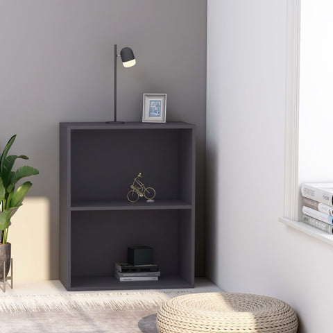 2-Tier Book Cabinet Grey 60x30x76.5 cm Chipboard