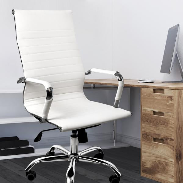 office & study 2PCS Office Chair PU Mat Seat Back Computer White