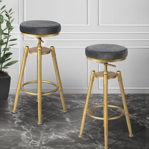 2x Bar Stools Kitchen Stool Chair Swivel Barstools Velvet Padded Seat