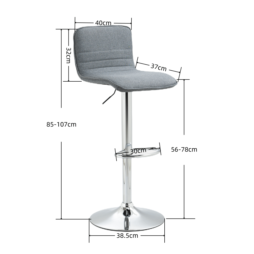 2x Counter Height Fabric Upholstered Adjustable Height Swivel Bar Stools -Grey Fabric