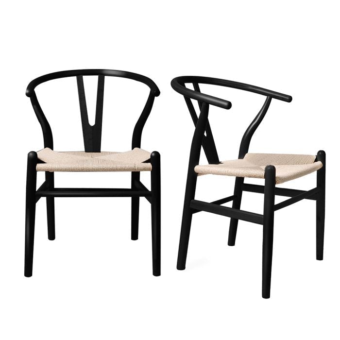 2x Dining Chairs Wooden Hans Wegner Chair-Black