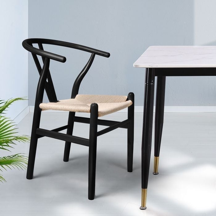 2x Dining Chairs Wooden Hans Wegner Chair-Black