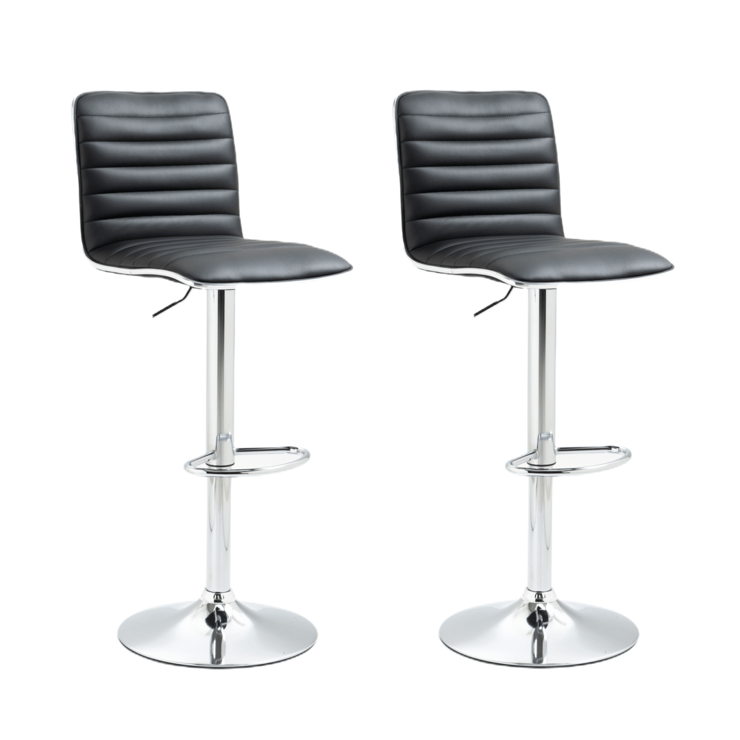 2x Height PU Leather Upholstered Adjustable Height Swivel Bar Stools -Black