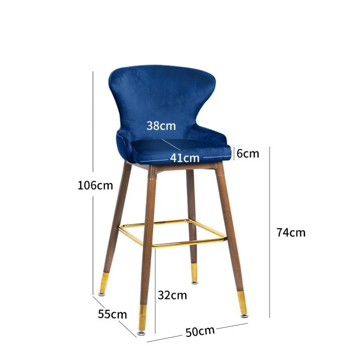 2x  Kitchen Stool Chairs Velvet Swivel Luxury Barstools Blue