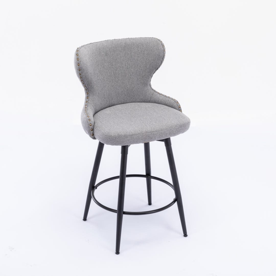 2X Swivel Bar Stools Tufted Counter Chairs With Stud Trim And Metal Base-Dark Grey