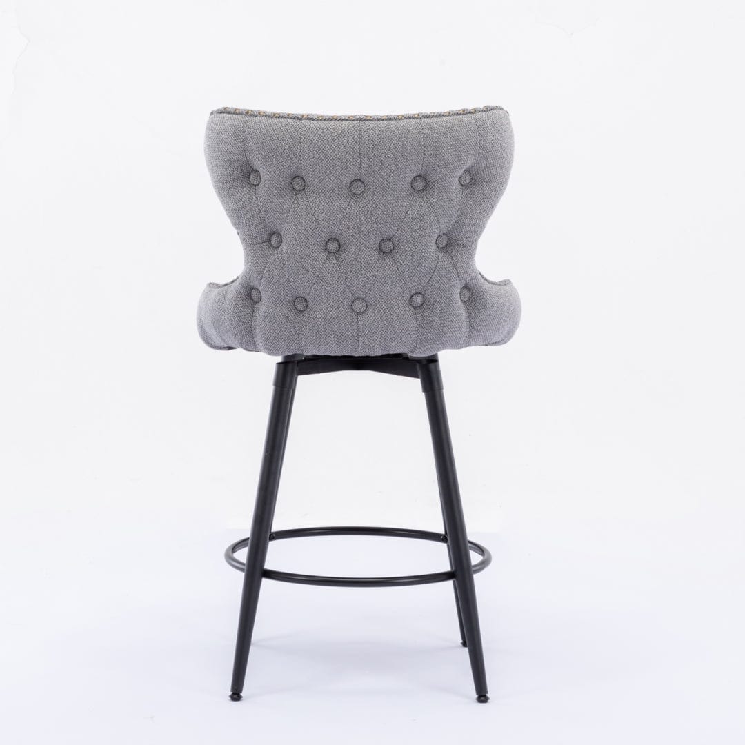 2X Swivel Bar Stools Tufted Counter Chairs With Stud Trim And Metal Base-Dark Grey