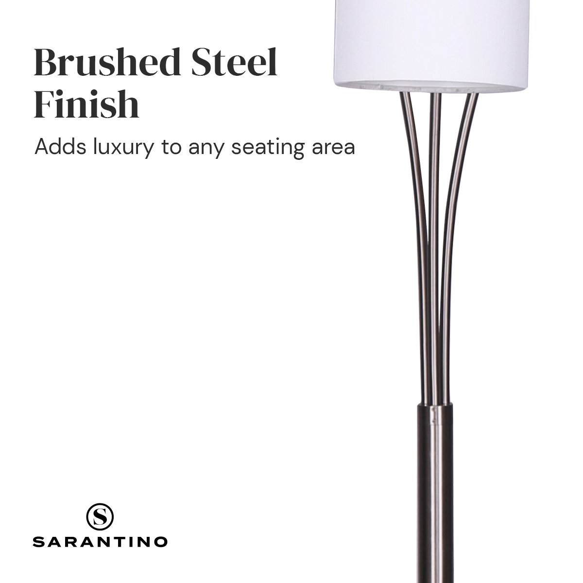 3-Light Metal Arc Floor Lamp - Nickel & Marble Finish