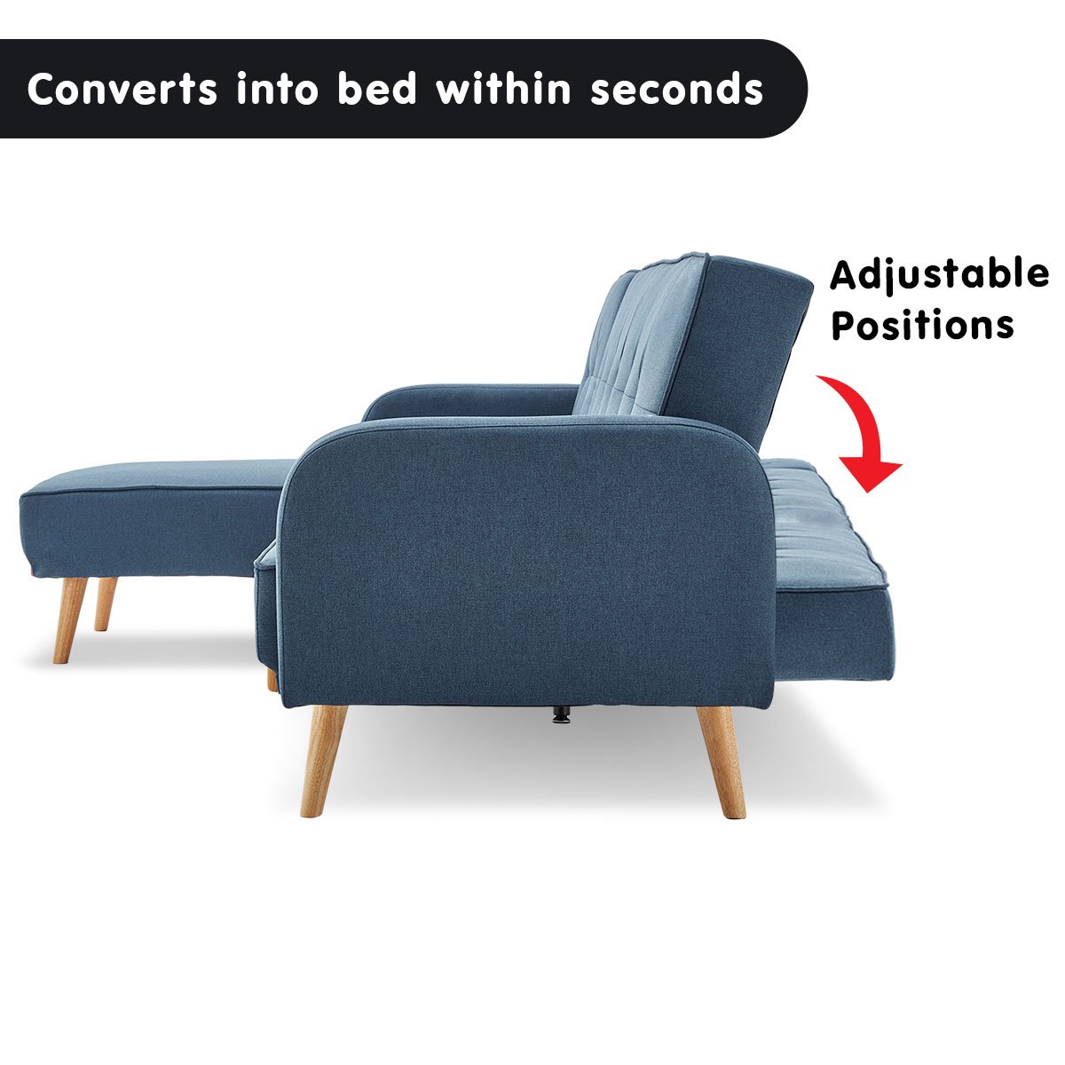 indoor furniture 3-Seater Corner Sofa Bed with Chaise Lounge - Blue