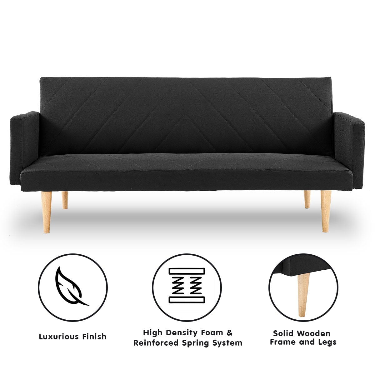 3-Seater Faux Linen Sofa Bed Couch - Black