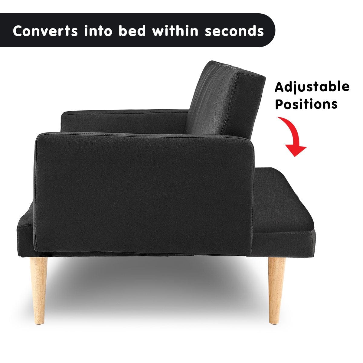 3-Seater Faux Linen Sofa Bed Couch - Black