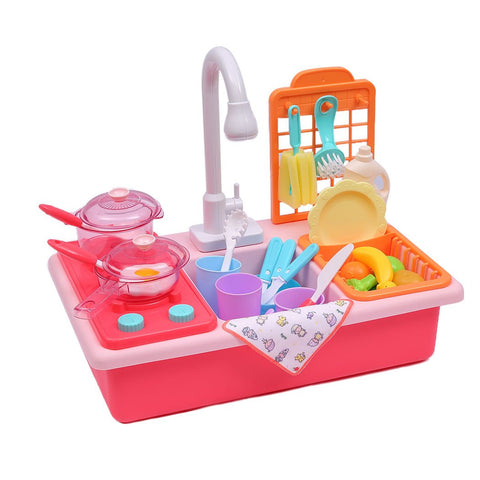 35x Kids Kitchen Play Set Dishwasher Sink - pink