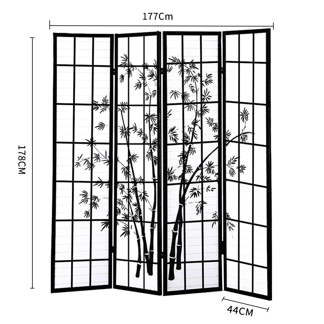 living room 4 Panel Room Divider Screen Door Stand Privacy Fringe Wood Fold Bamboo