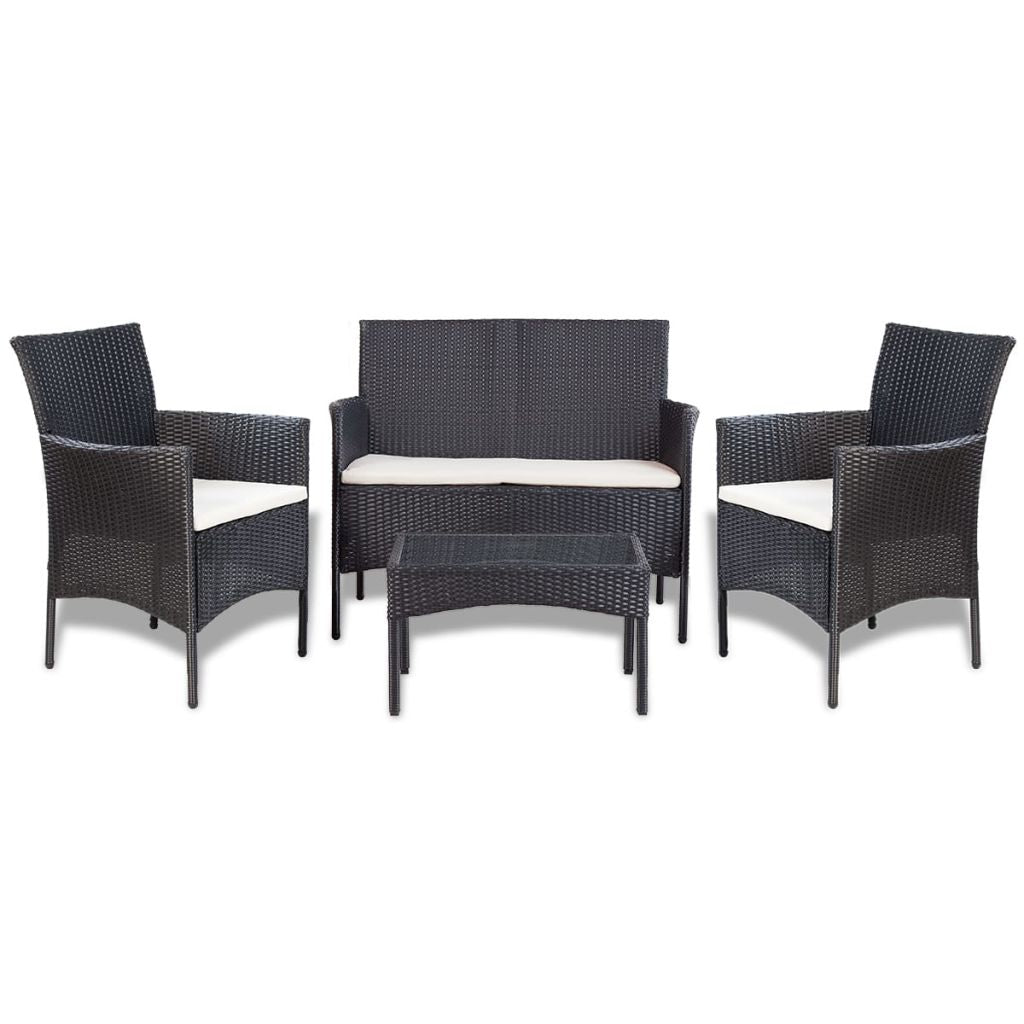 4 Piece Garden lounge Set with Cushions Poly Rattan Black