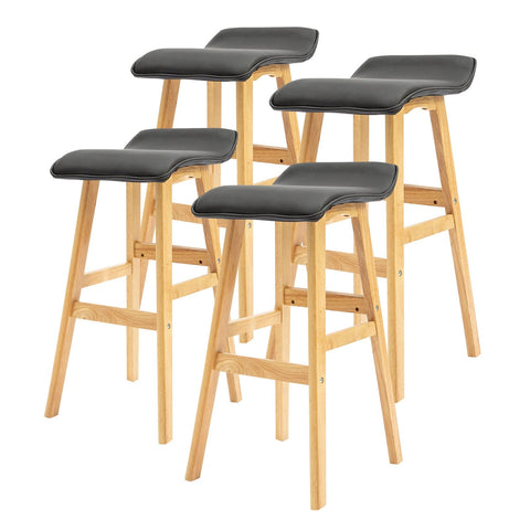 4 Set 73Cm Black Wooden Bar Stool Dara Leather