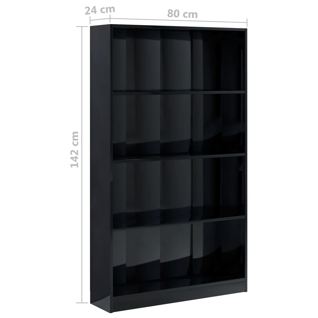 4-Tier Book Cabinet High Gloss Black 80x24x142 cm Chipboard