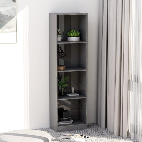 4-Tier Book Cabinet High Gloss Grey 40x24x142 cm Chipboard