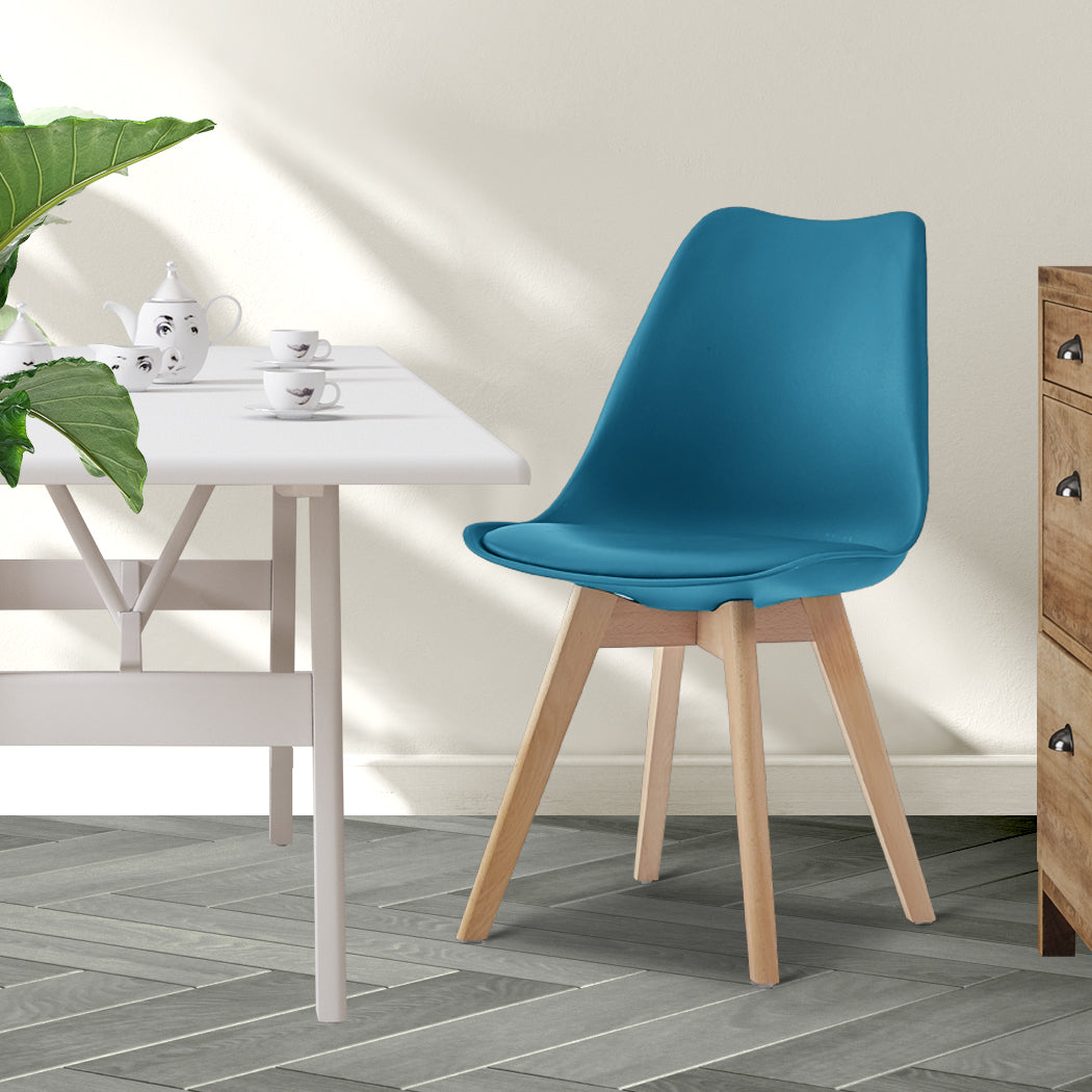 4x Dining Chairs Retro Replica PU Leather Blue