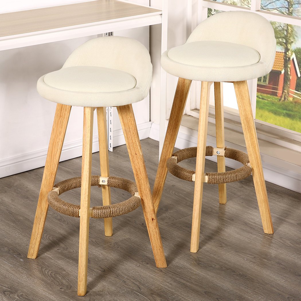 Dining Room 4x Fabric Swivel Bar Stool -Cream