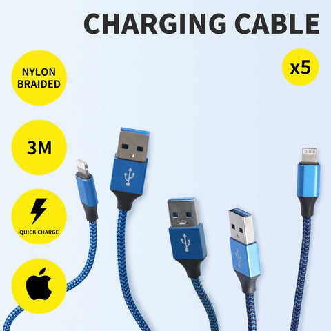5x USB Fast Charging Cable iPhone Blue