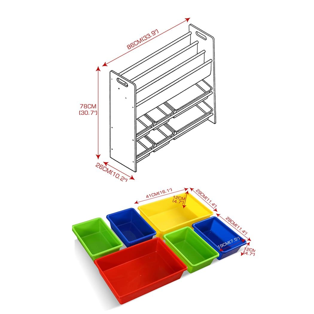 kids products 6 Bins Kids Toy Box Bookshelf Organiser Rack Drawer