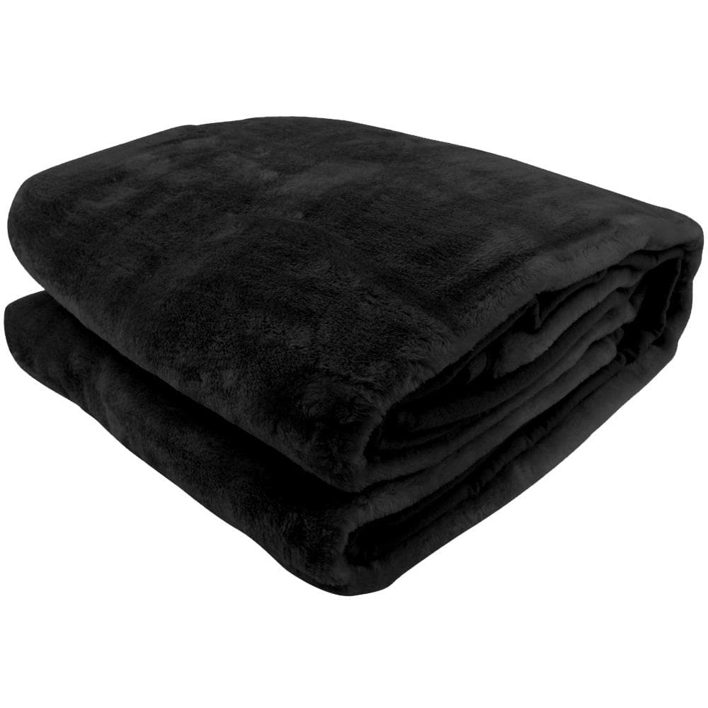 600Gsm Large Double-Sided Queen Faux Mink Blanket - Black