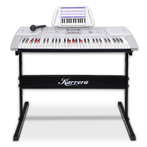 61 Keys Electronic Led Keyboard Piano With Stand - Silver