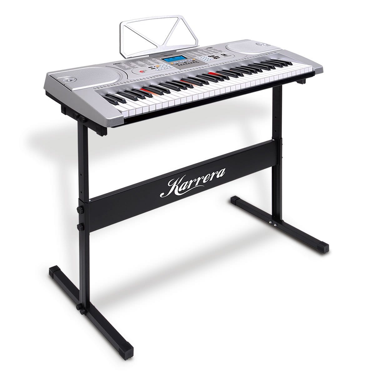 61 Keys Electronic Led Keyboard Piano With Stand - Silver