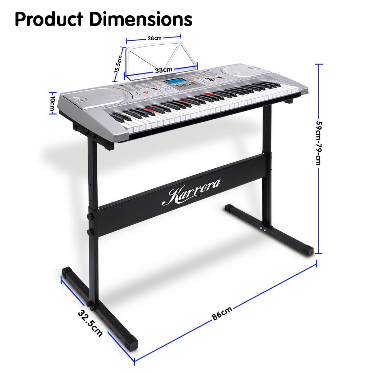 61 Keys Electronic Led Keyboard Piano With Stand - Silver