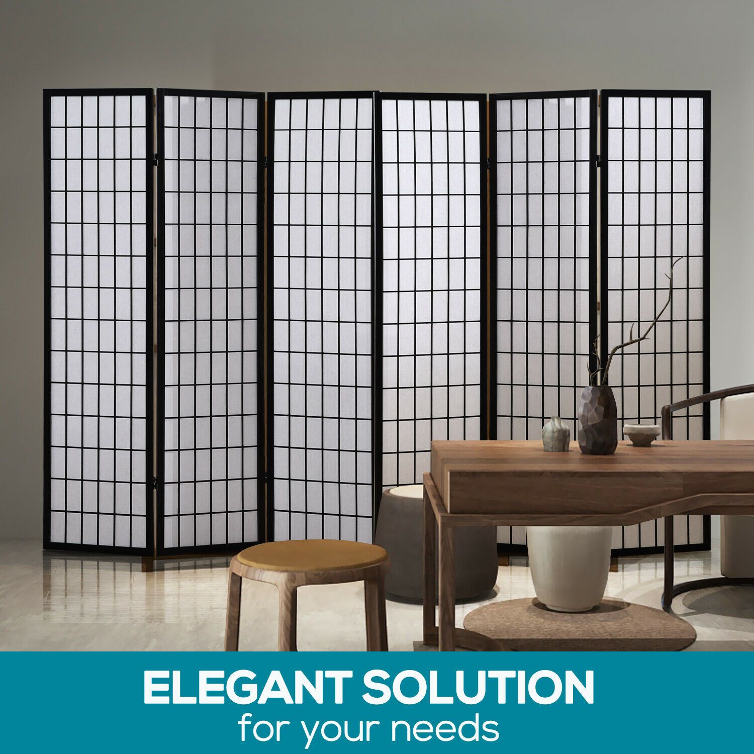 living room 8 Panel Free Standing Foldable  Room Divider Privacy Screen Black Frame