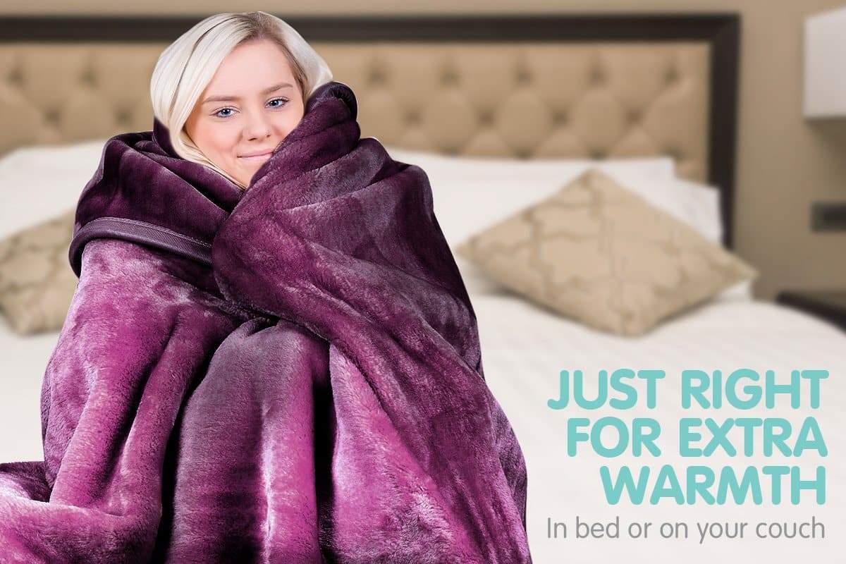 800Gsm Heavy Double-Sided Faux Mink Blanket - Purple