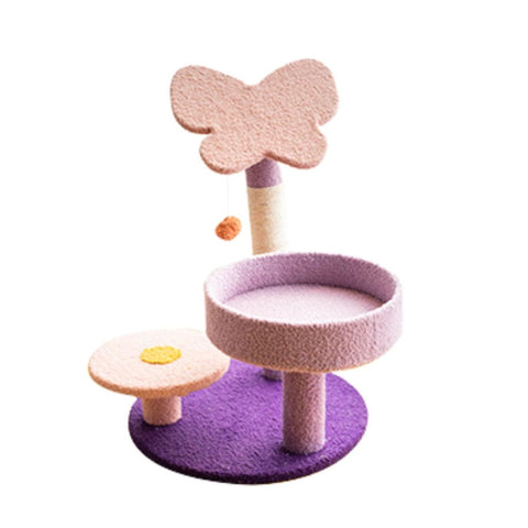 86cm Butterfly Plush Scratching Post Cat Tree Pink Purple