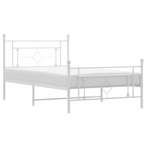 Metal Bed Frame with Headboard and Footboard White