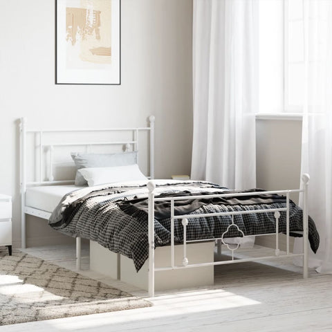 Metal Bed Frame with Headboard and Footboard White