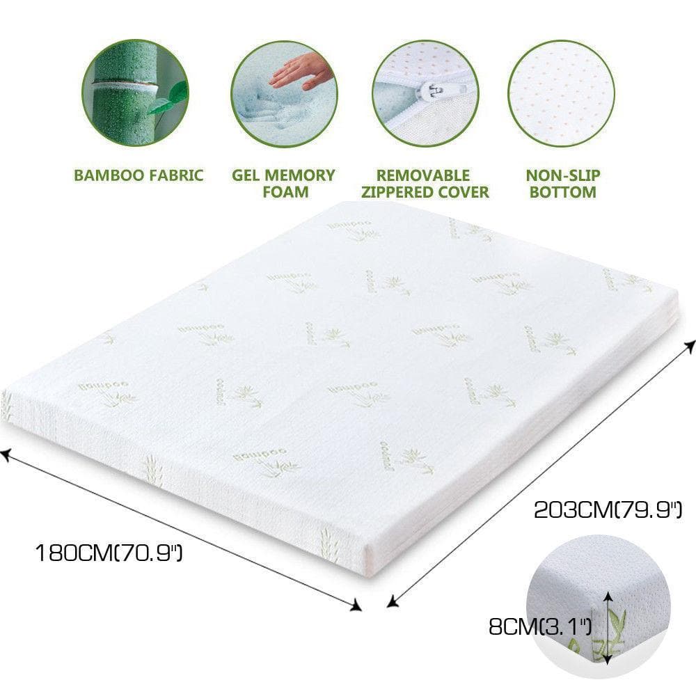 bedding 8cm Thickness Cool Gel Memory Foam Mattress Topper Bamboo Fabric Queen