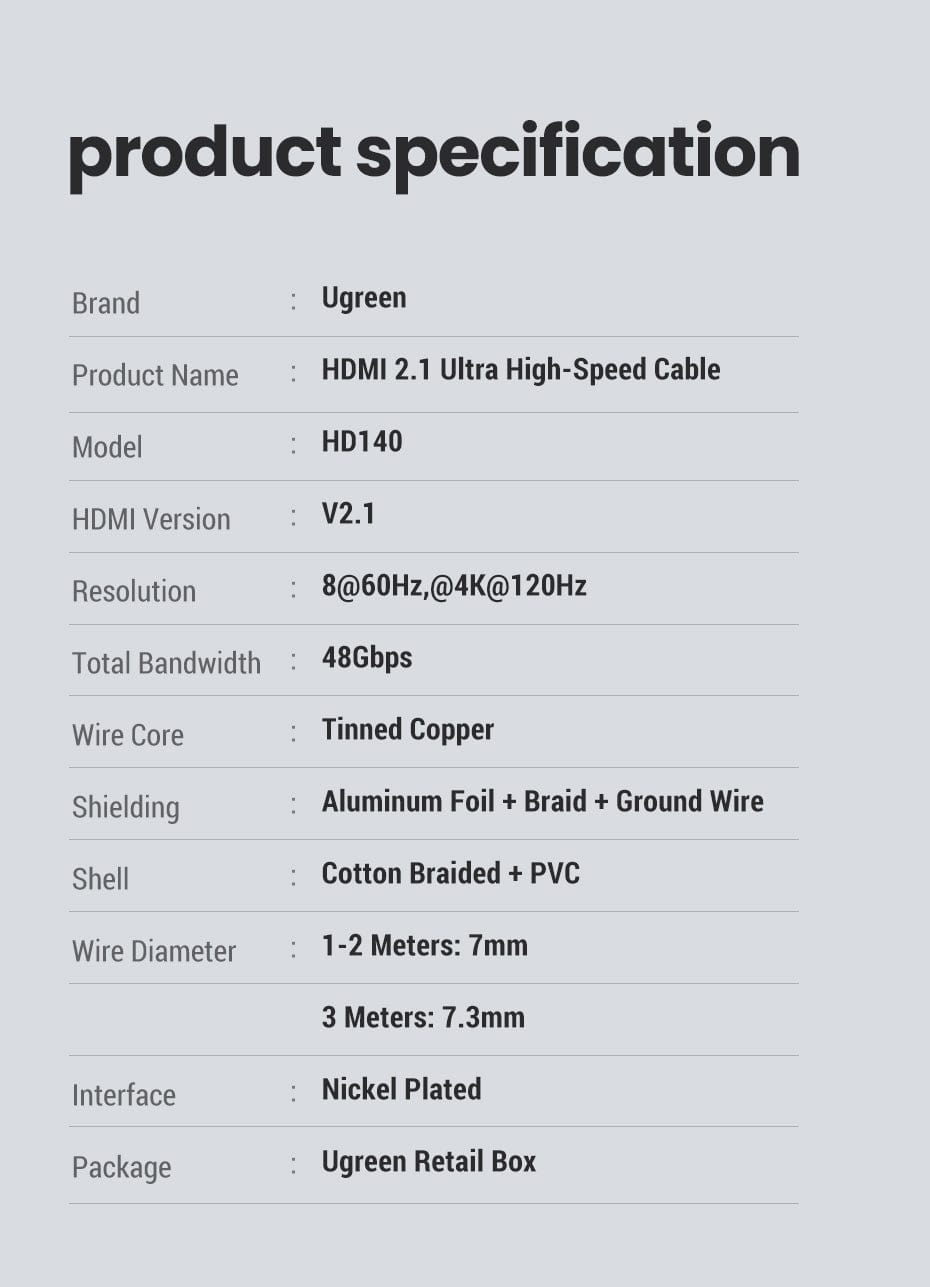 8K 60 HZ HDMI 2.1 A M/M Cable with Braided 10M