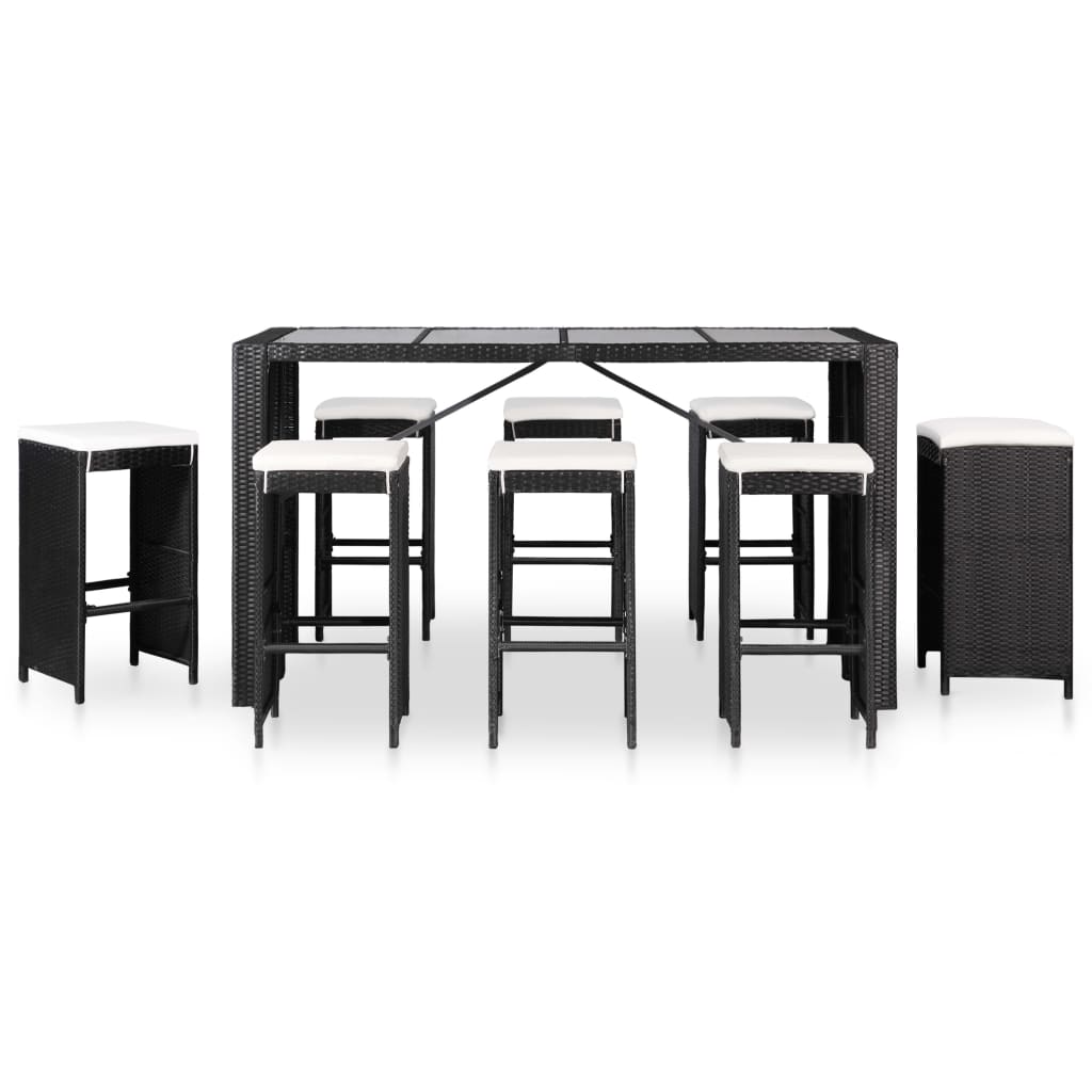 9 Piece Outdoor Dining Set Poly Rattan Black