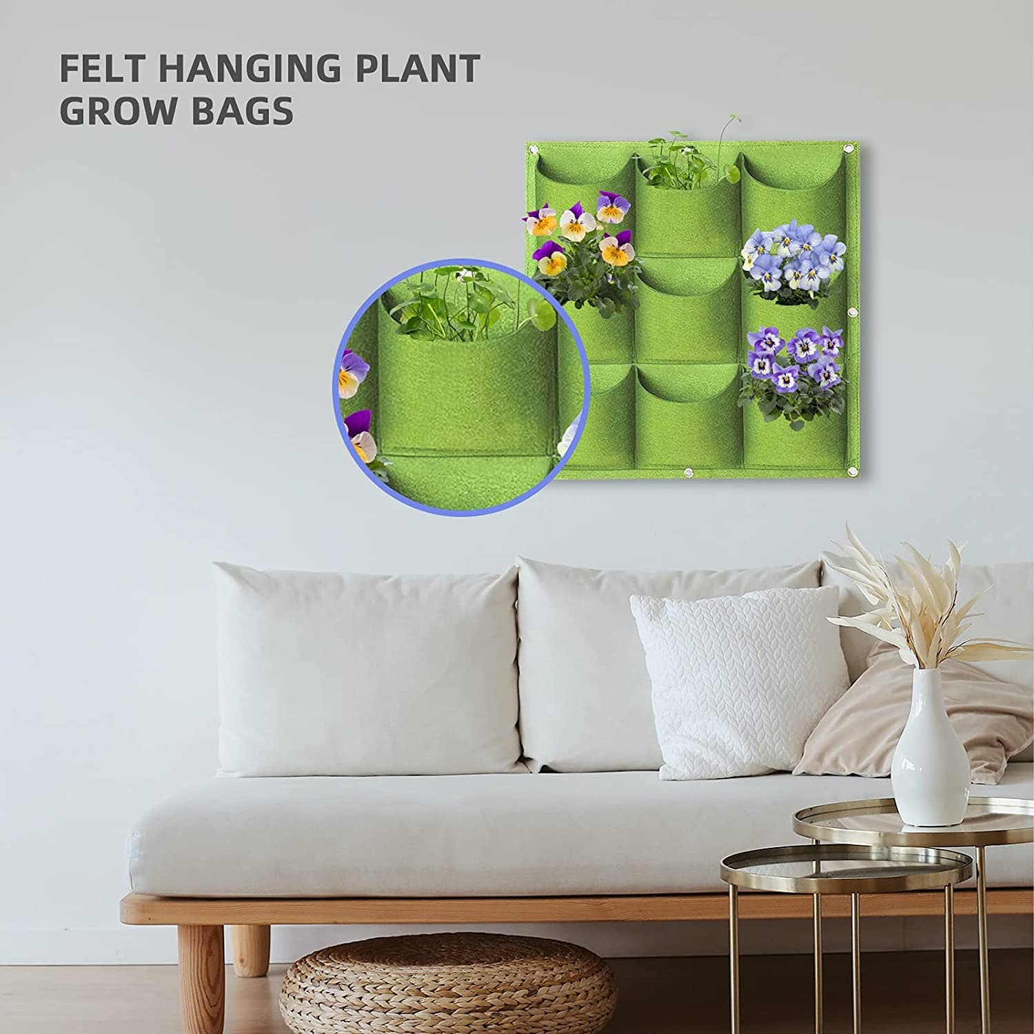 9 Pockets Wall Hanging Planter Grow Bag Garden Vegetable Flower Green