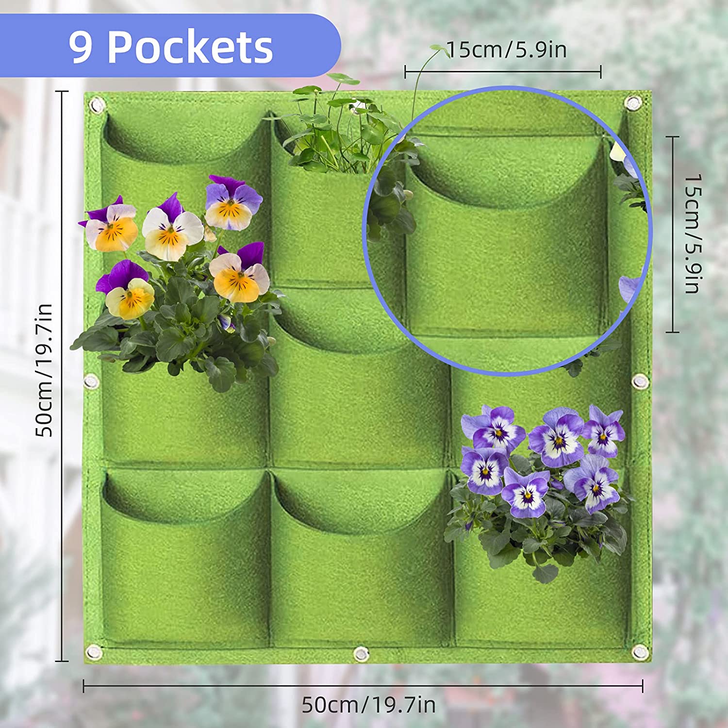 9 Pockets Wall Hanging Planter Grow Bag Garden Vegetable Flower Green