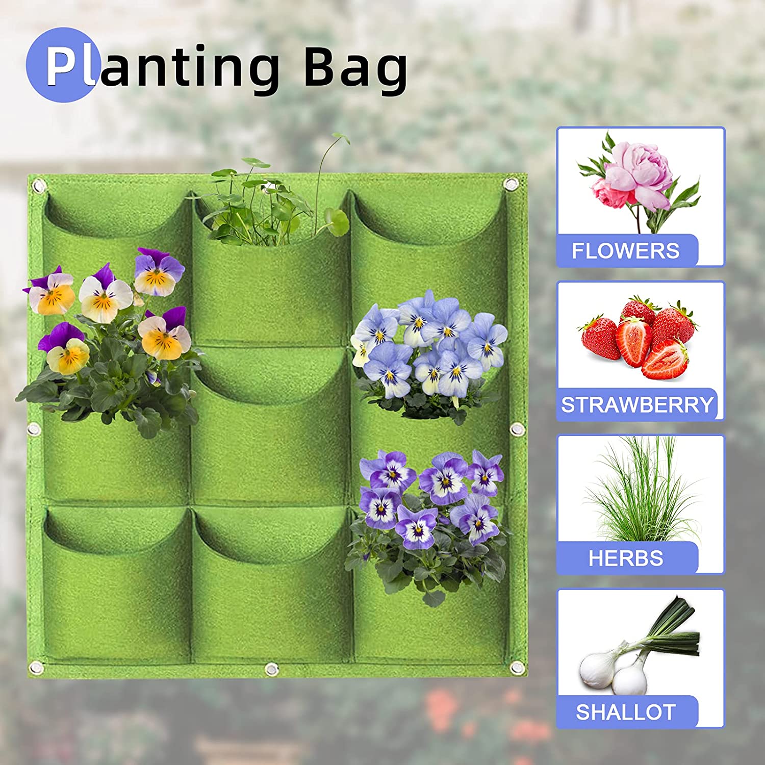 9 Pockets Wall Hanging Planter Grow Bag Garden Vegetable Flower Green