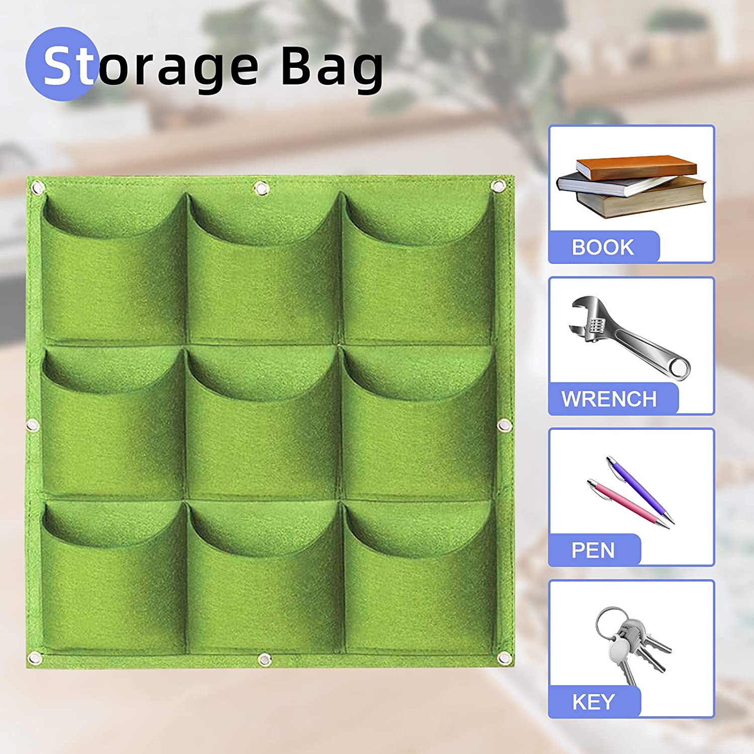 9 Pockets Wall Hanging Planter Grow Bag Garden Vegetable Flower Green