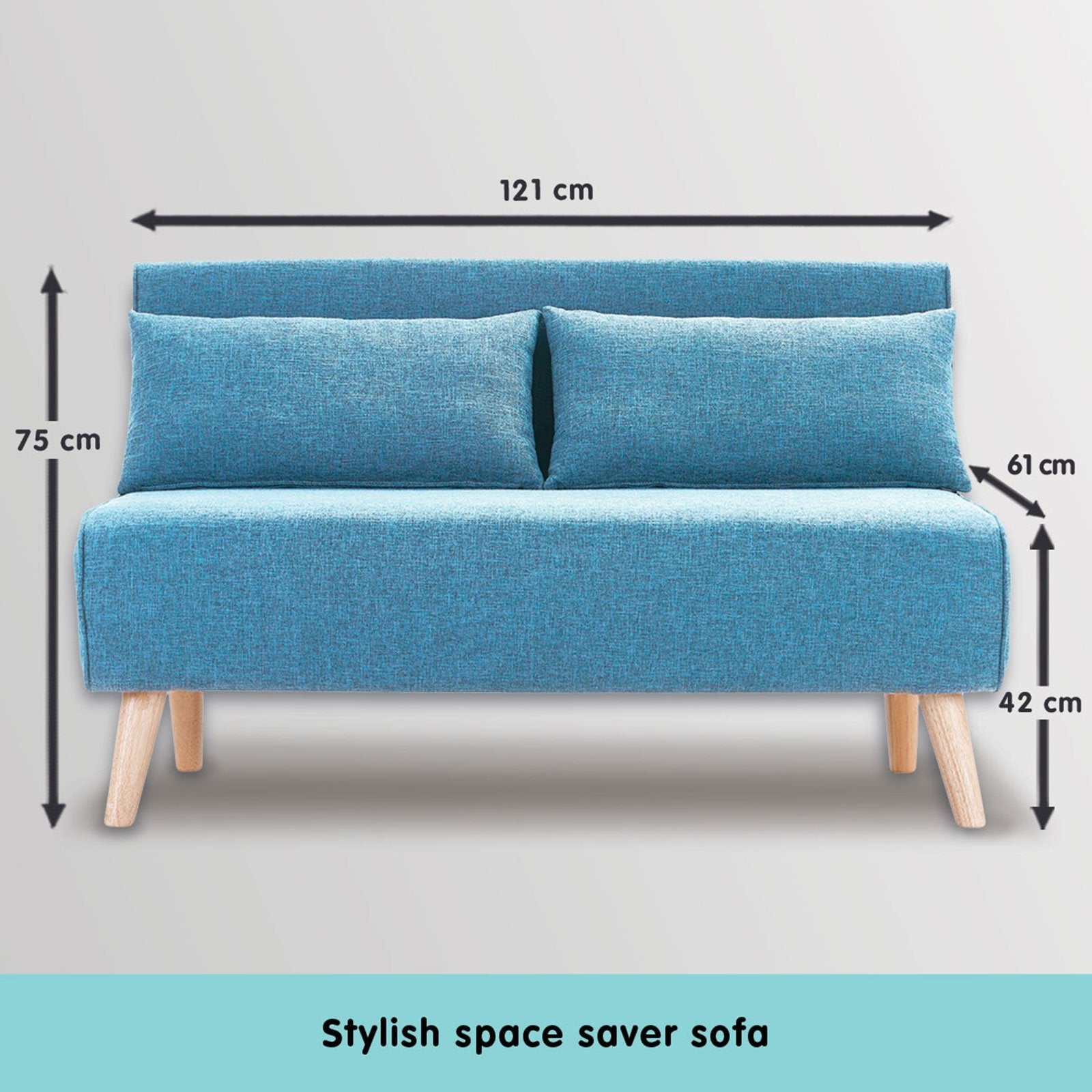 indoor furniture Adjustable Corner Sofa 2-Seater Lounge Linen Bed Seat - Blue