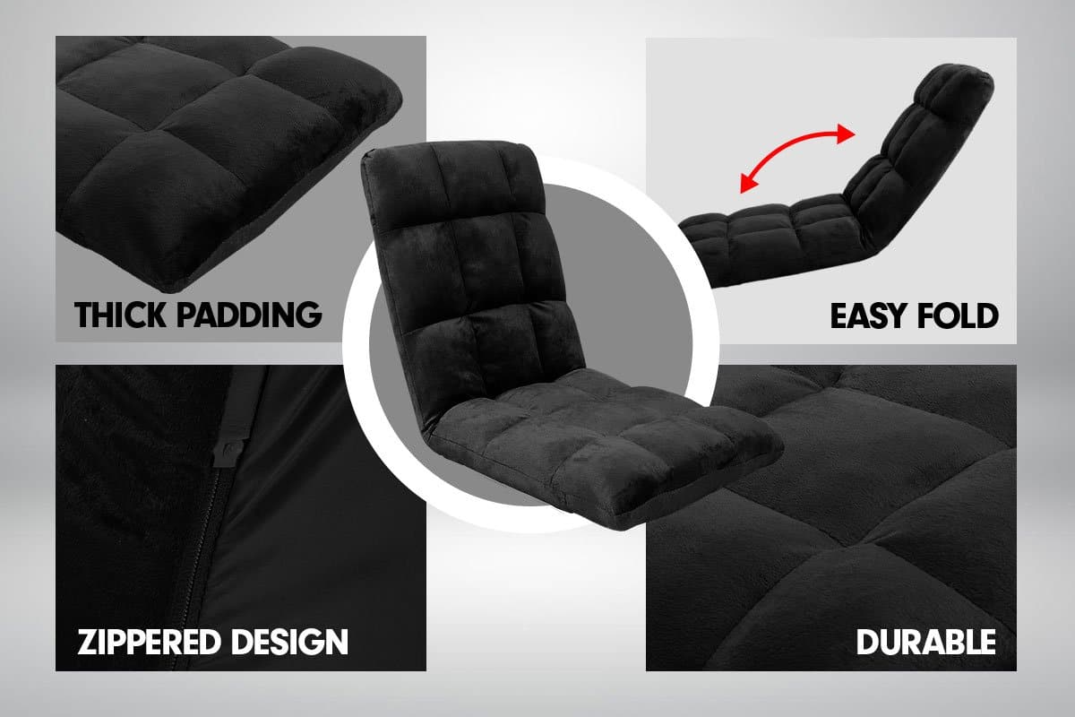 Adjustable Cushioned Floor Gaming Lounge Chair 99 x 41 x 12cm - Black